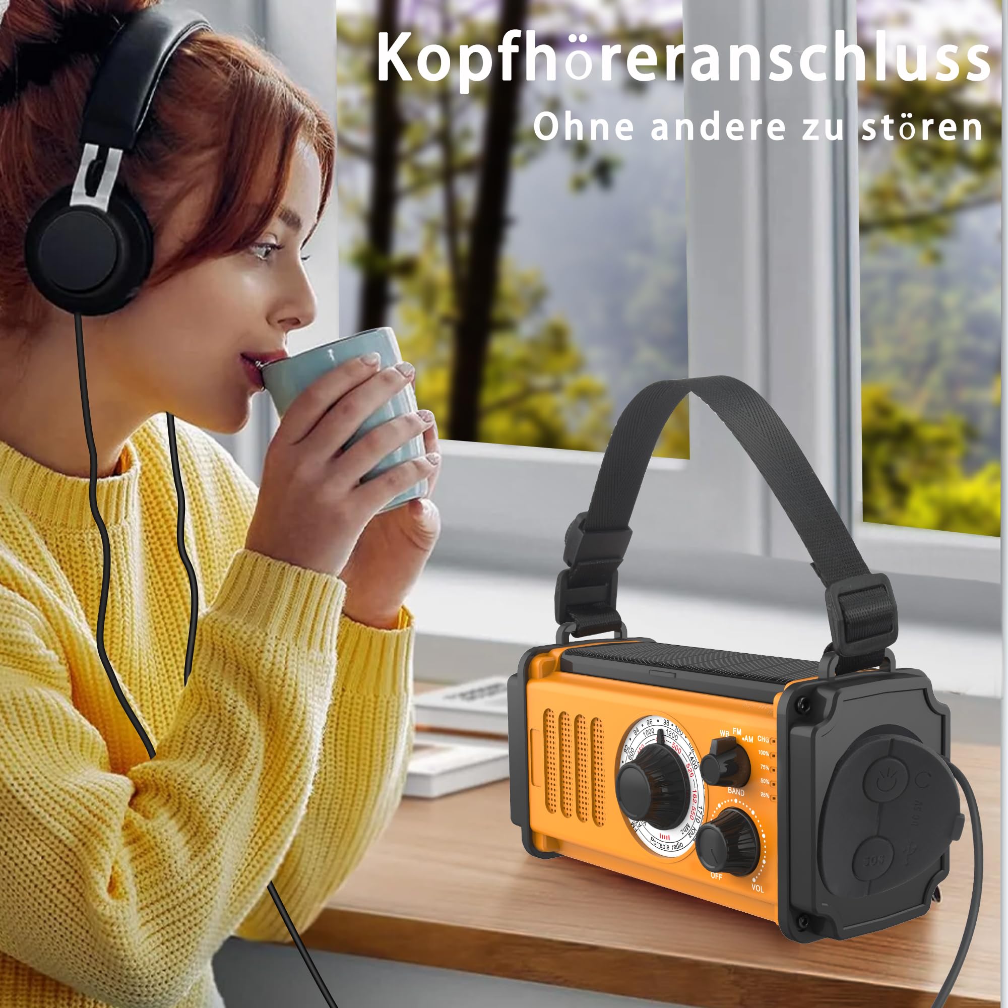 48100mWh/13000mAh Solar Kurbel Notfall Radio, 5-Wege Tragbare AM FM Dynamo Weltempfänger Radio, USB Handy-Lader,800LM Campinglampe| Leselampe,SOS Alarm,Kompass für Blackout Notfallausrüstung Überleben