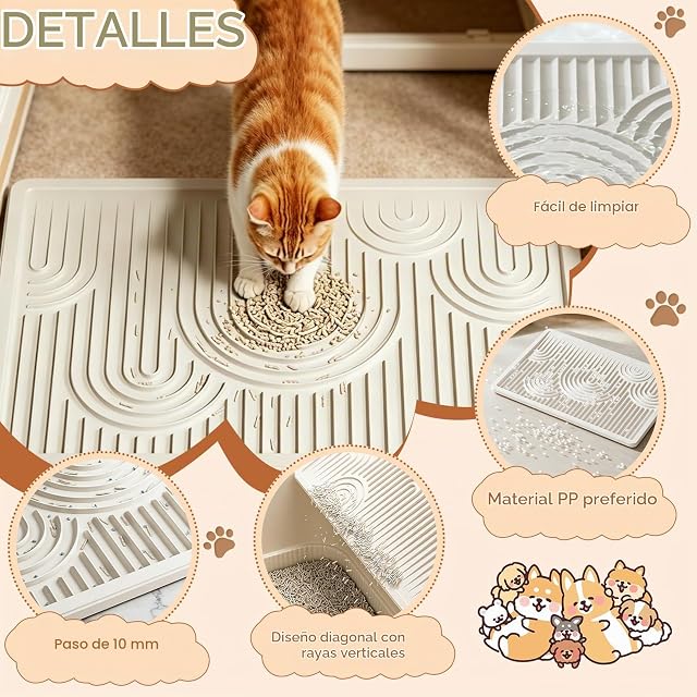 Foto 3 de 8 de Alfombra Arenero Gato, Alfombra de Recolección de Arena, 42 x 29cm Cat Litter Mat Impermeable para Arenero
