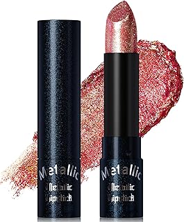 Lápiz labial con purpurina metálica coral mel...