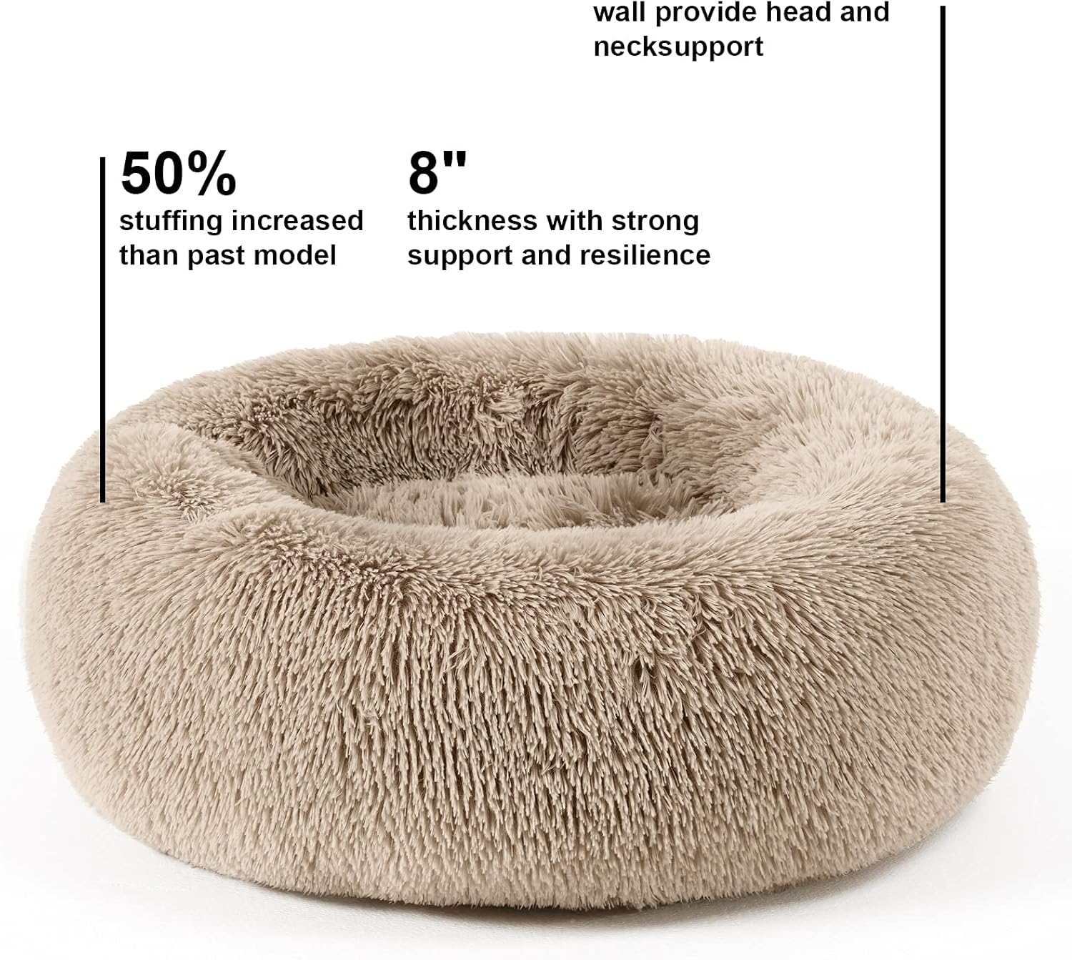 EASELAND Pet Dog Bed for Small Dogs Cats Donut, Comfortable Round Plush Dog Beds Calming Fluffy Faux Fur Cat Dog Cushion Bed, Machine Washable, Anti-Skid (23" x 23", Taupe)