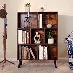 LEYAOYAO Cube Librairie 3 Tier Mid-Century Rustic Brown Bibliothèque moderne avec jambes, étagère de rangement en bois de bibliothèque Organisateur, étuves de livre libre pour la chambre,Salle de vie,Bureau