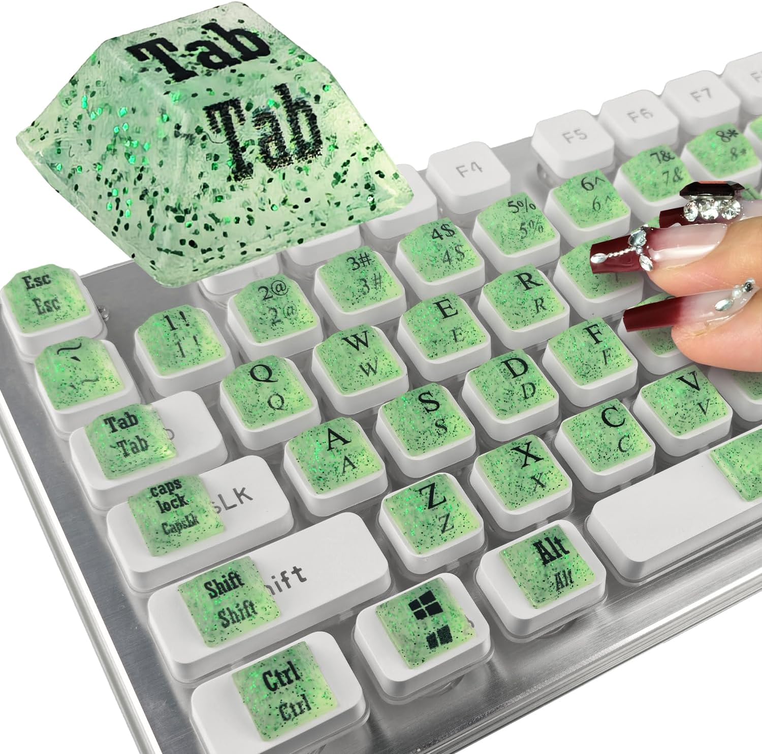80 Pcs Long Nails Raised Keyboard Stickers for Typing & Gaming Gap Expander