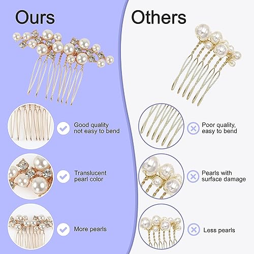 Miniatura 3 de Peine de pelo de perla, 3 piezas, peine de pelo dorado con perlas de cristal, accesorios para el cabello de boda para mujeres y niñas (dorado)