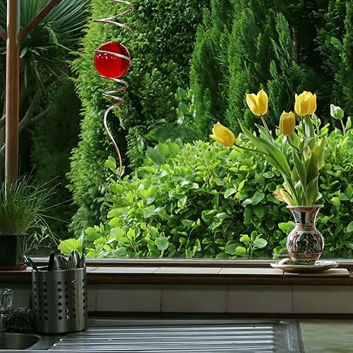 Miniatura 9 de Bola de observación en espiral, hilandero decorativo de viento, atrapador de sol, cola de 11 pulgadas y orbe de vidrio de 2 pulgadas. Decoración de