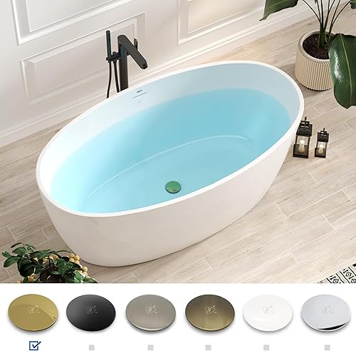 Miniatura 87 de FerdY Bali - Bañera de acrílico independiente, bañera de inmersión independiente con forma graciosa, certificado CUPC blanco brillante, drenaje