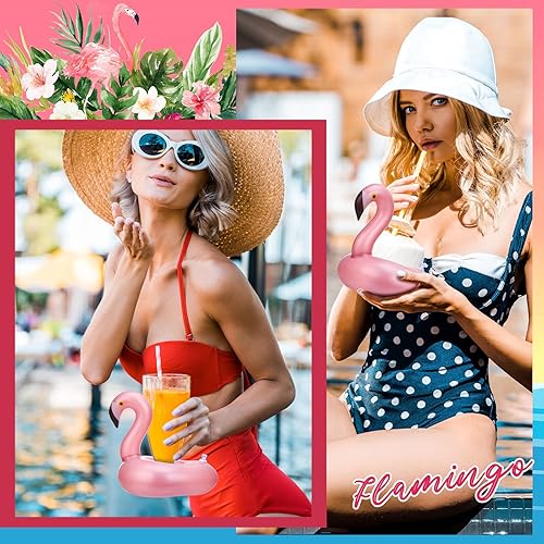 Miniatura 5 de 100 Pcs Inflatable Drink Holders Flamingo Drink Floats Mini Drink Floaties Floating Drink Holder Flamingo Inflates Coasters with a Pump Cylinder for