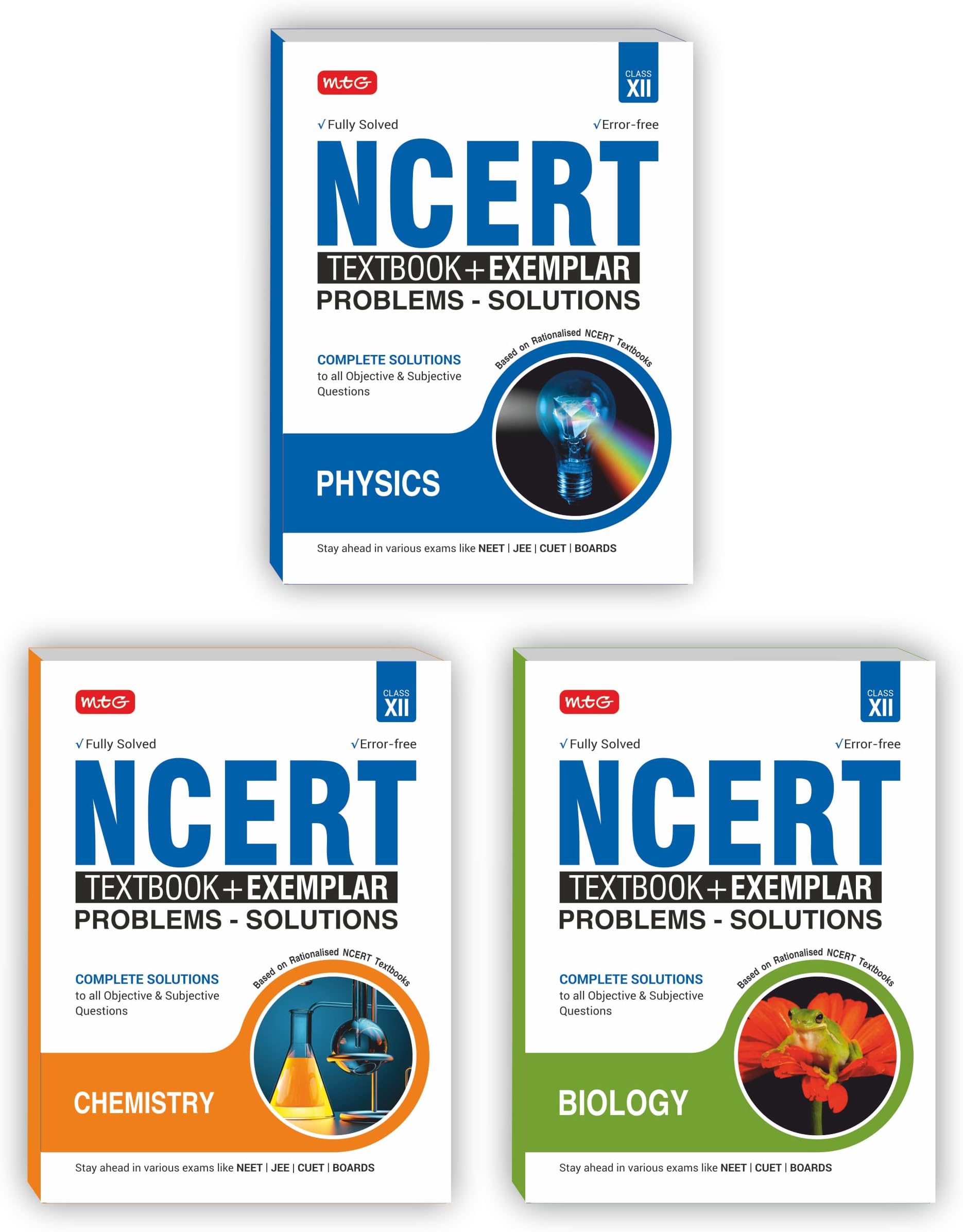 MTG NCERT Textbook + Exemplar Problem Solutions Class 12 Physics, Chemistry & Biology (Set of 3 Books) | Complete Solutions to All Objective & Subjective Questions