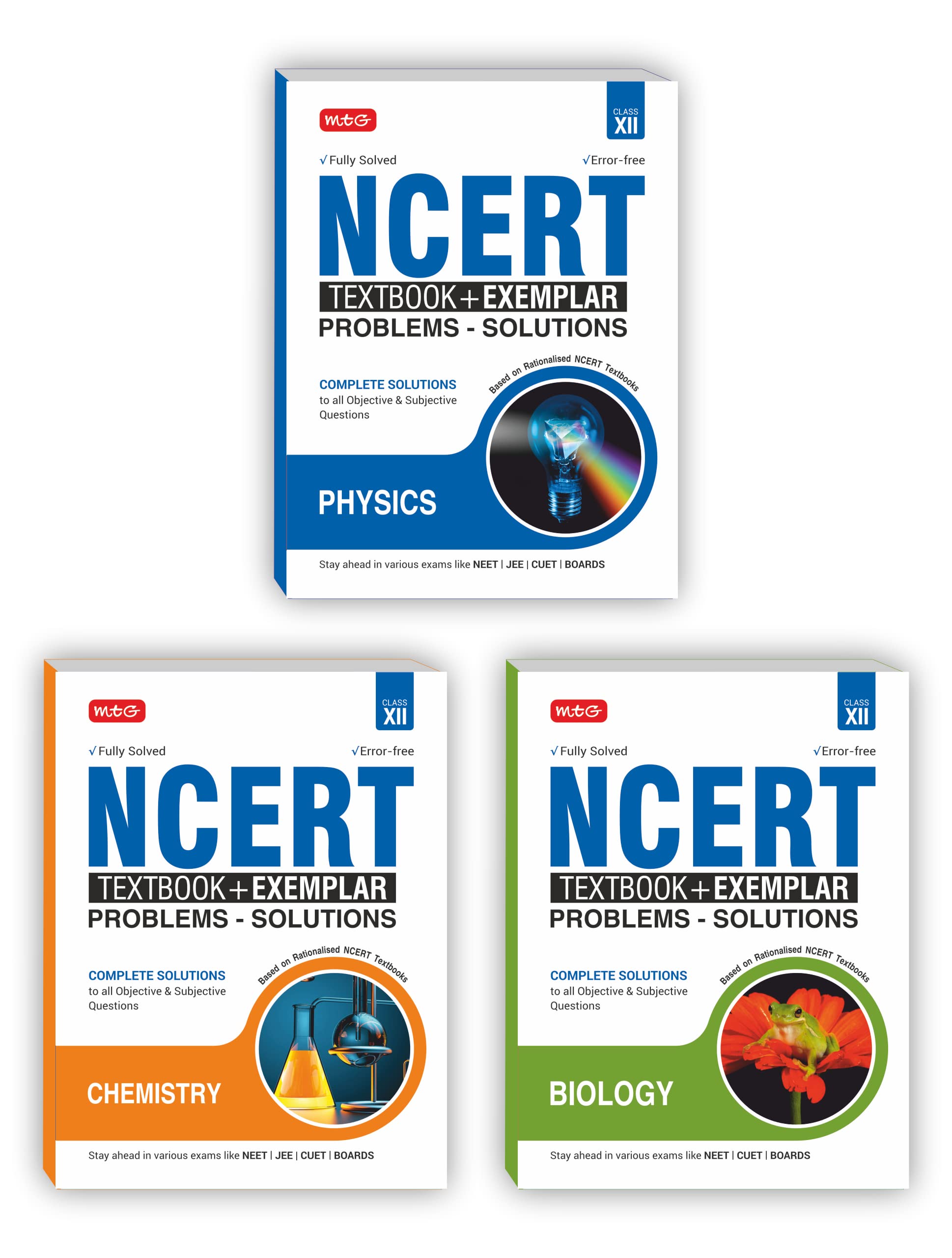 MTG NCERT Textbook + Exemplar Problem Solutions Class 12 Physics, Chemistry & Biology (Set of 3 Books) | Complete Solutions to All Objective & Subjective Questions