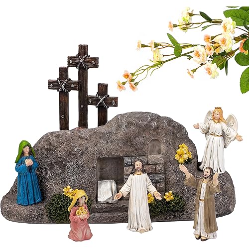 Fovths 7 Pack Brown Cross Resin Table Decor Easter Resin Tabletop Ornaments Jesus Nun Statue Centerpieces Decor for Home Easter Holiday Decoration