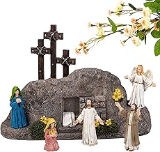 Fovths 7 Pack Easter Resurrection Scene Cross Table Decor Easter Resin Tabletop Ornaments Jesus Statue Centerpieces Decor for Home Kitchen Holiday Decoration