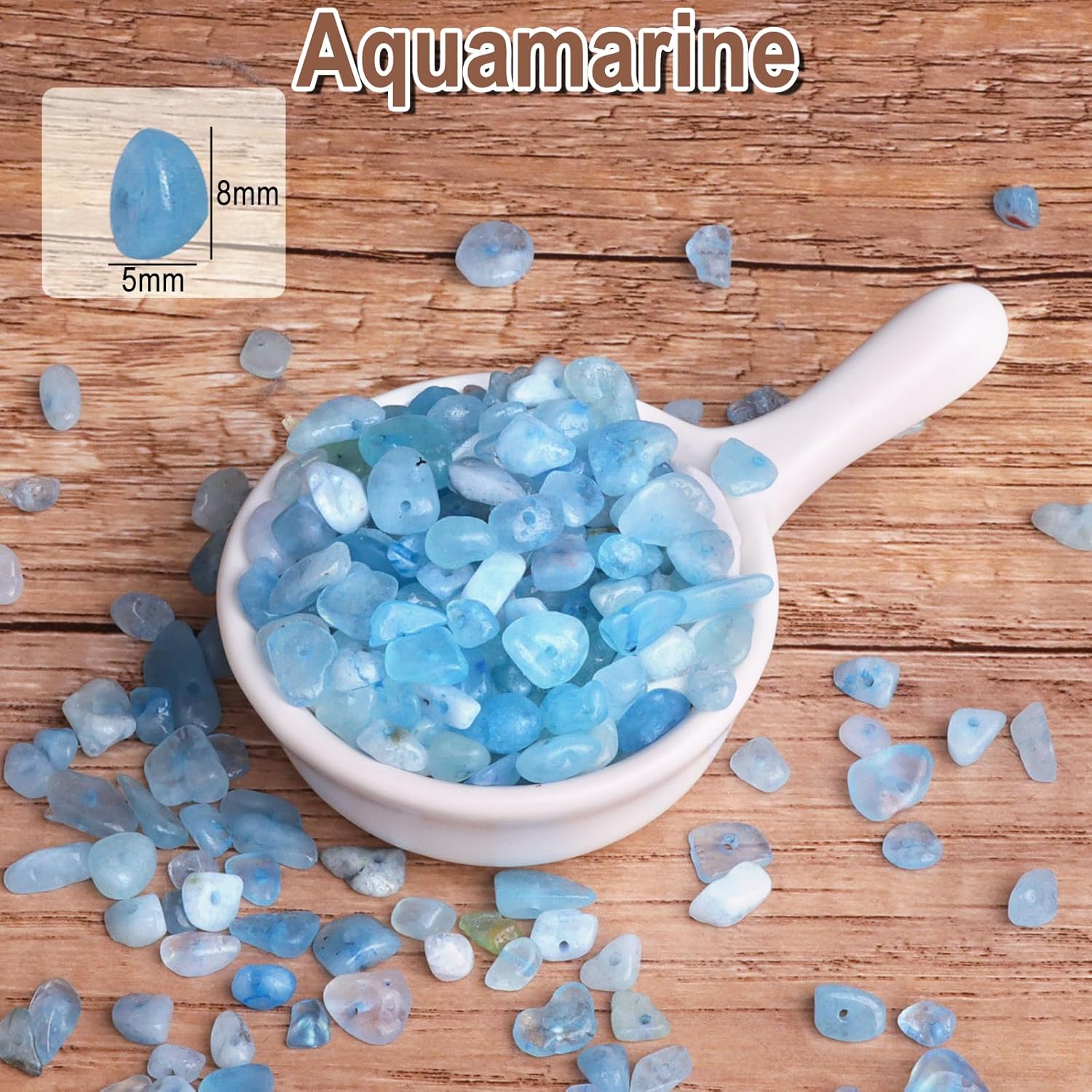 500Pcs Aquamarine Crystals Chips Gemstone Beads, 5-8mm Irregular Natural Crystal Beads for Jewellery Making, Drilled Crystal Bracelet Beads Tumbled Chips Beads for Crafting