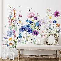 Zonon 6pcs Removable Flower Butterfly Wall Decals - Peel & Stick Vinyl Stickers, Colorful Floral Murals for Bedroom Nursery Living Room
