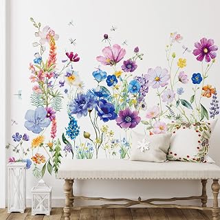 Zonon 6pcs Removable Flower Butterfly Wall Decals - Peel & Stick Vinyl Stickers, Colorful Floral Murals for Bedroom Nursery Living Room