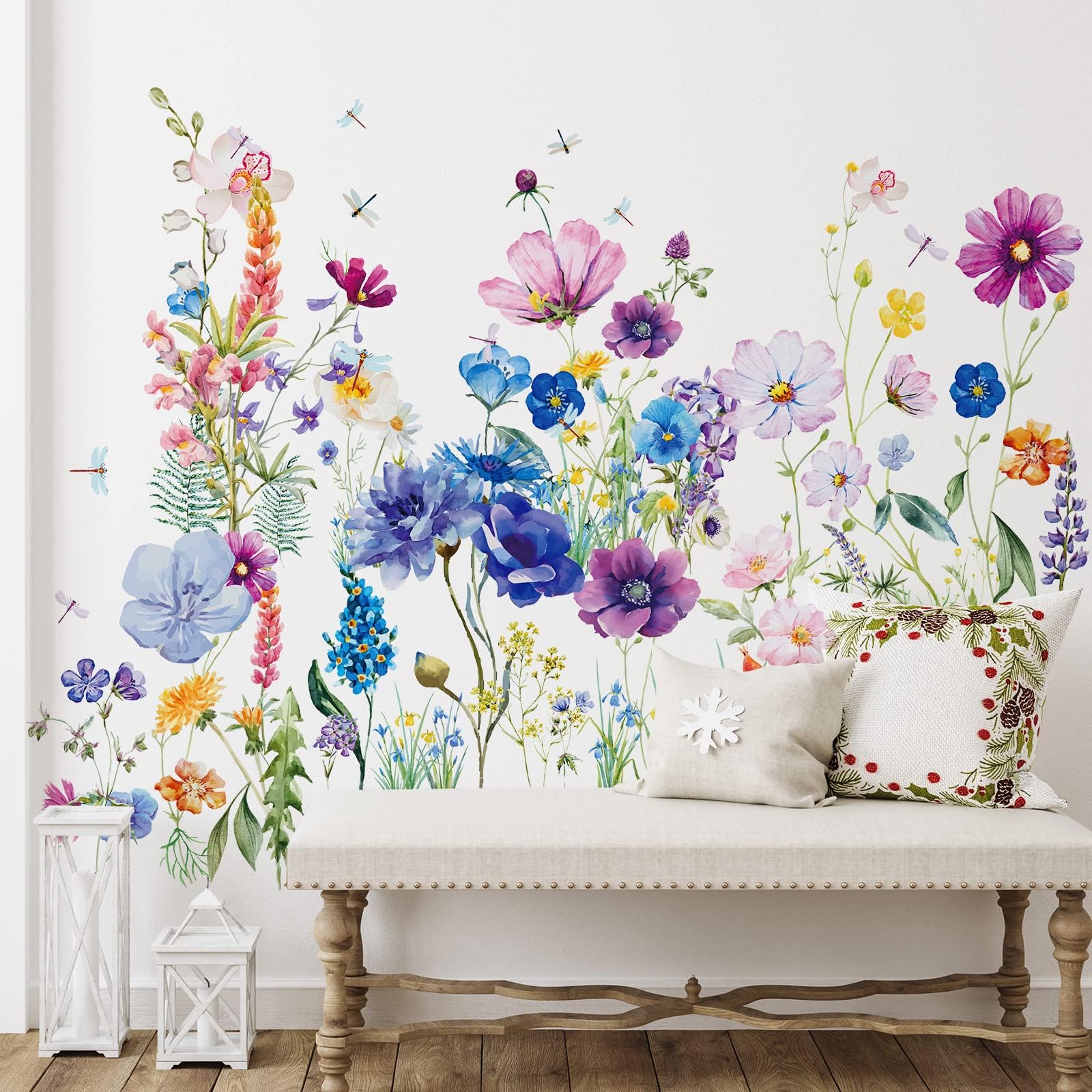 Zonon 7 Pieces Vinyl Flowers Wall Decals Butterflies Quote Wall Stickers Colorful Garden Bouquet Wall Sticker Removable Butterfly Wall Decals for Bedroom Living Room Nursery Decor