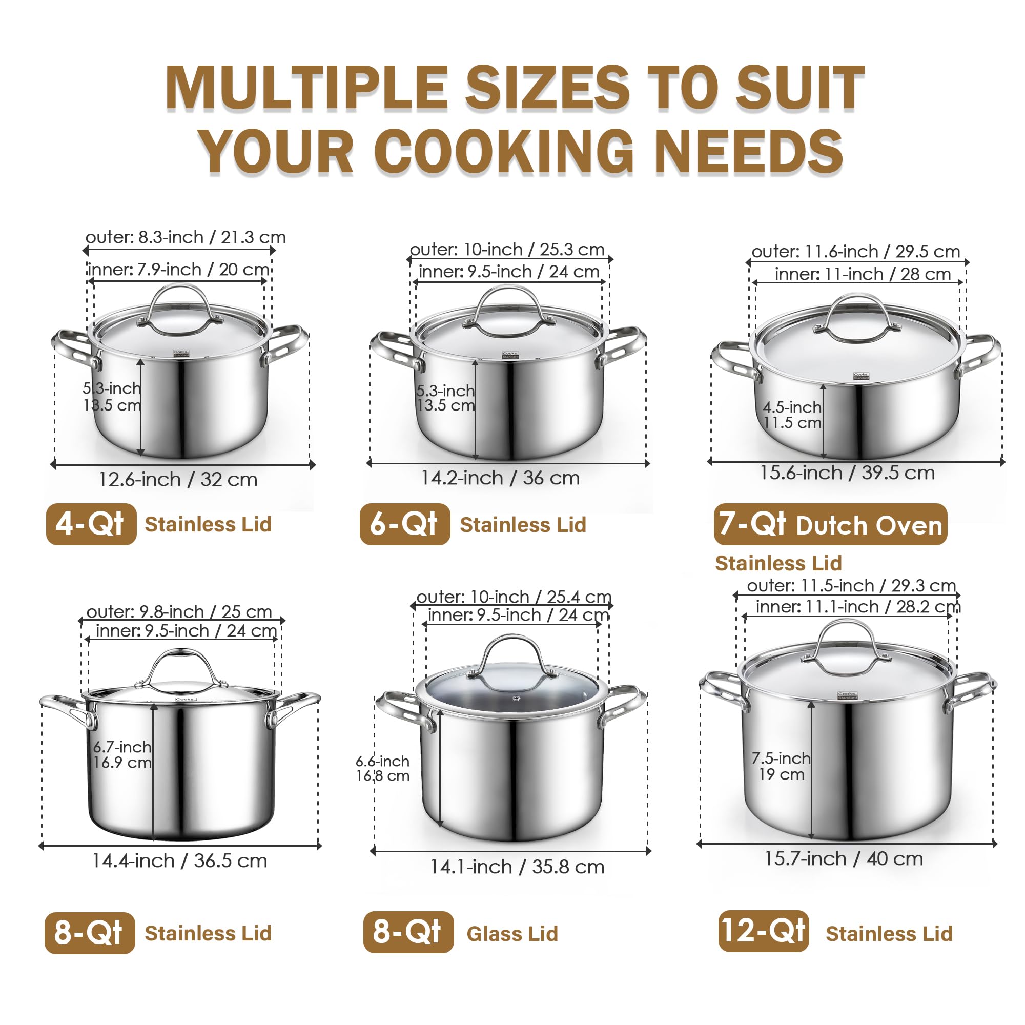 Cooks Standard Mehrlagig verkleideter Suppentopf aus Edelstahl, 6 l Pasta-Kochtopf mit Deckel, tiefer Suppentopf, Induktionskochgeschirr