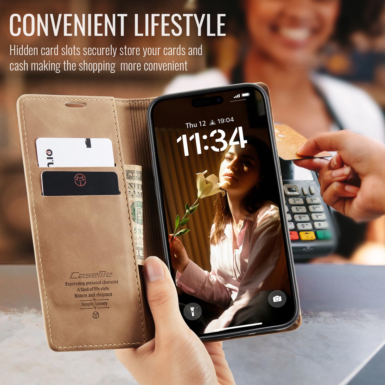 CaseMe Schutzhülle Für IPhone 16 Pro – PU-Leder Mit Kartenfächern & Magnetischem Standfuß, Kaffeebraun