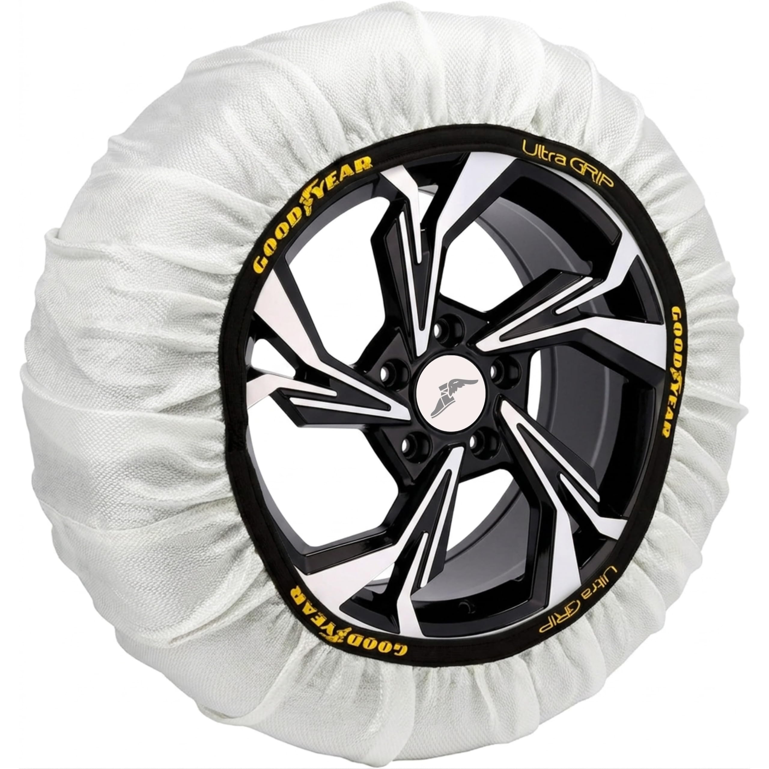 Goodyear, Schneeketten aus Stoff, Ultra Grip, Größe L, Set mit 2 Stück, schnelle Montage ohne Vibrationen, für Alufelgen, geprüft nach EN 16662-1, Sicherheit und Traktion auf Eis