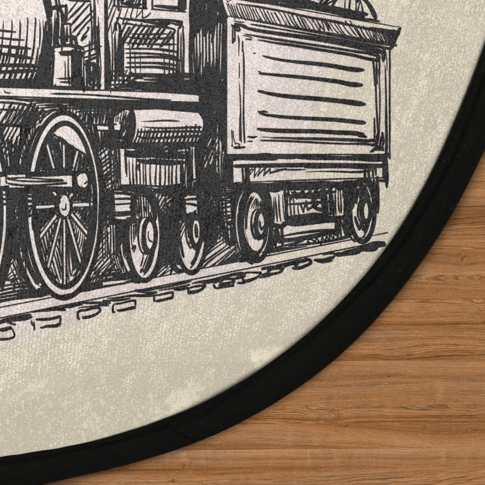 Tapis rond rétro de 91,4 cm, lavable en machine, motif train à vapeur, antidérapant, doux, pour salon, chambre d'enfant, chambre d'enfant