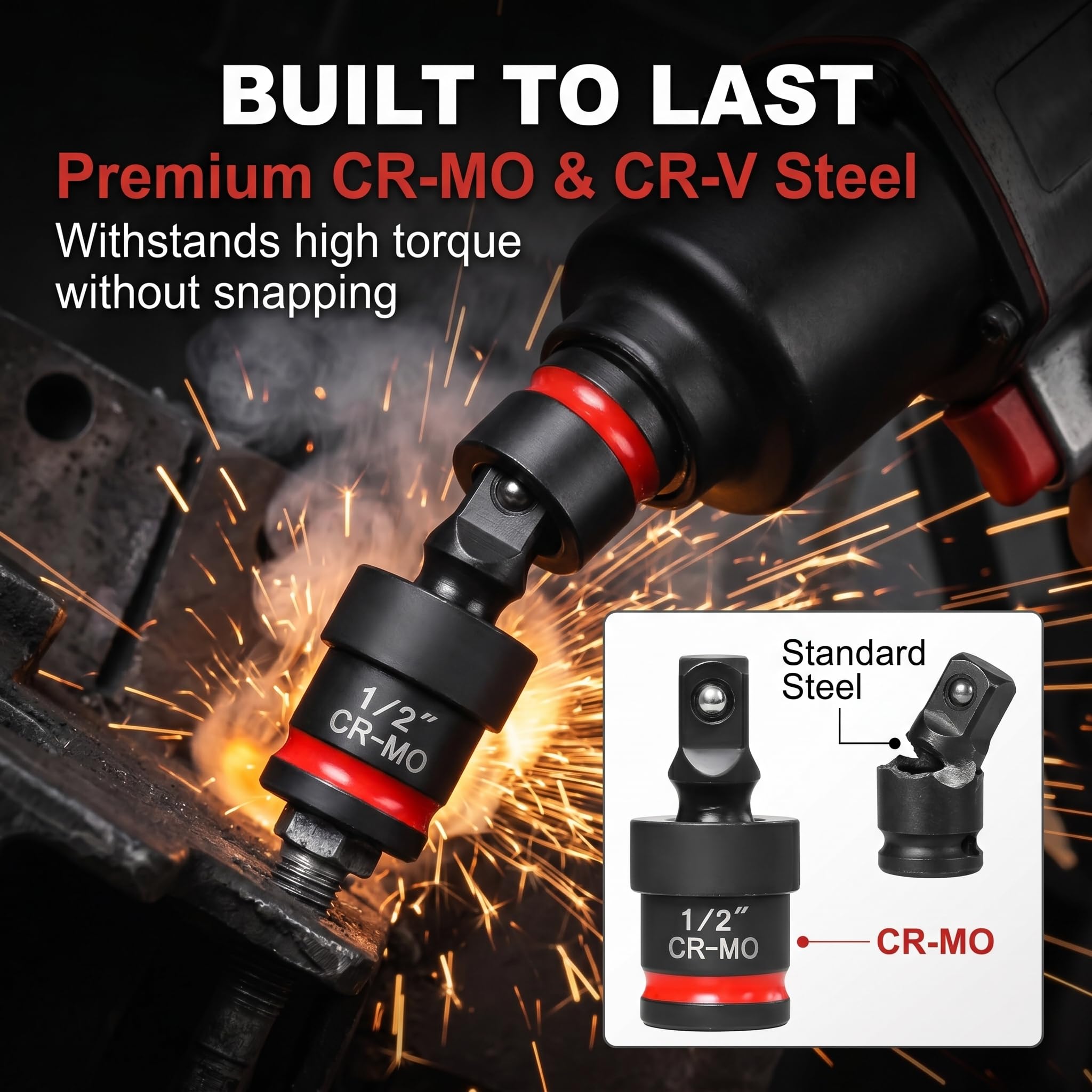Kit da 11 Pezzi Adattatore e Riduzione per Bussola ad Impatto, Prolunghe e Giunto Cardanico in CR-V/CR-MO, 1/4" 3/8" 1/2" per Chiave a Cricchetto, Avvitatore, Chiave Dinamometrica, con Astuccio