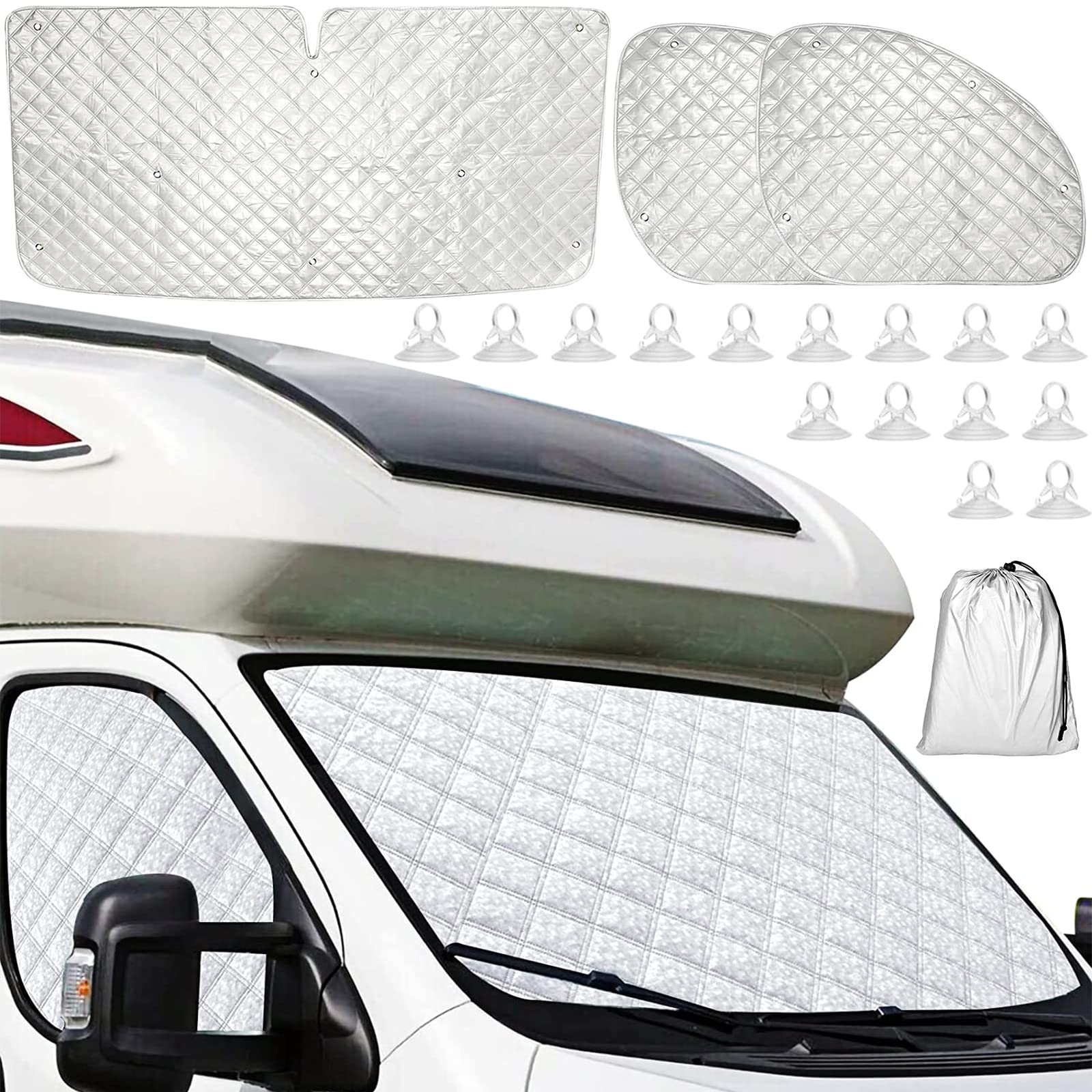 Copertura Parabrezza per Ducato2006-2021, Oscurante Termico Interno Parasole per Parabrezza ,Camper Accessori Interni(3 Pezzos)