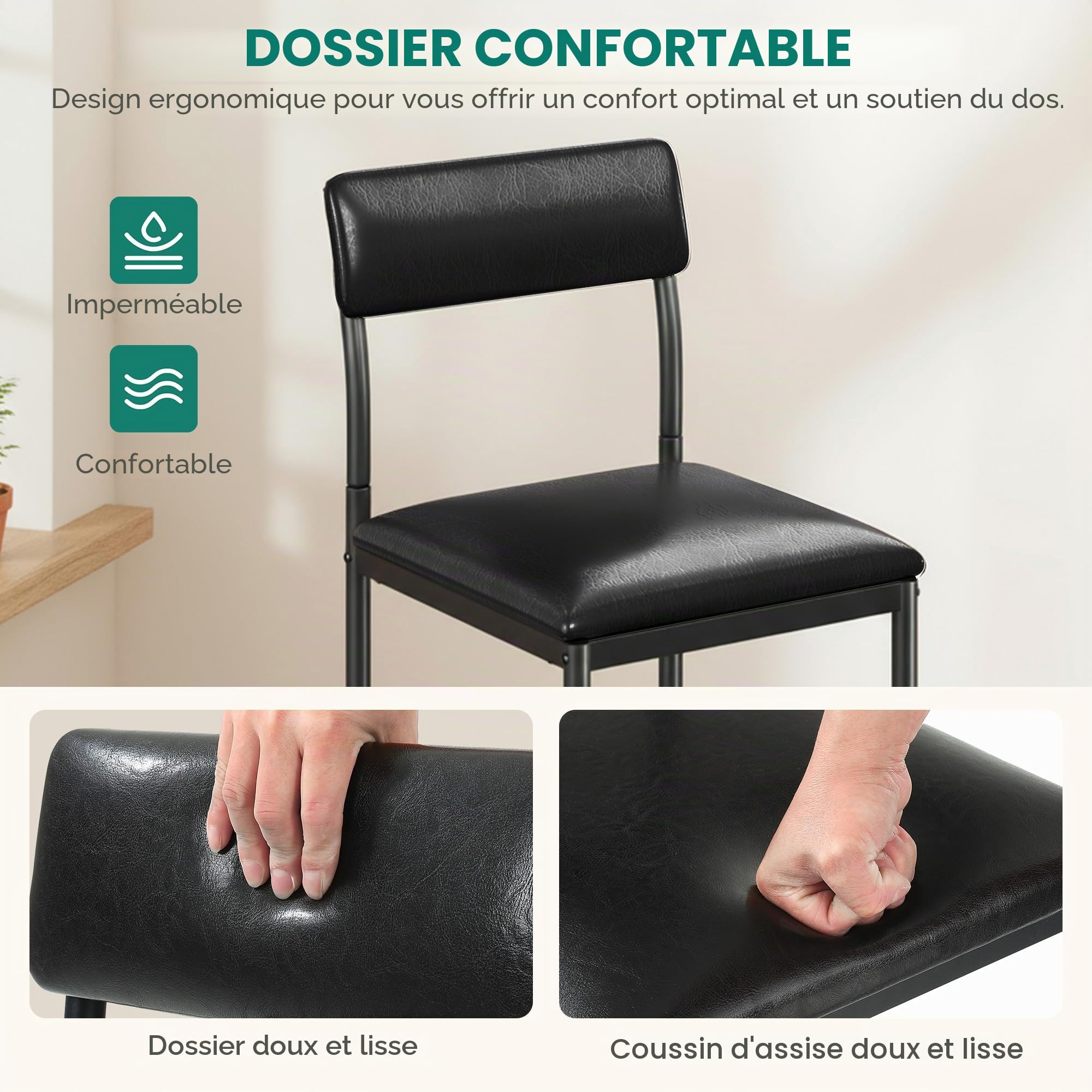 YITAHOME Lot de 2 tabourets de Bar industriels avec Assise et Dossier rembourrés pour Cuisine/Salle à Manger, chaises de Bar avec Repose-Pieds Ergonomique, Noir
