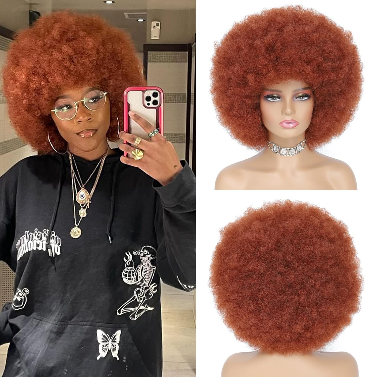 70s Auburn Afro Wig For Women Soft Afro Kinky Curly Hair Wigs With Bangs Afro Curly Wig For Men Bouncy Copper Red Puff Synthetic Hair Wig For Daily Party Use 70s Auburn Afro Wig For Women Soft Afro Kinky Curly Hair Wigs With Bangs Afro Curly Wig For Men Bouncy Copper Red Puff Synthetic Hair Wig For Daily Party Use