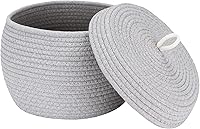 Vista 27 de Sea Team Cesta de almacenamiento redonda de cuerda de algodón con tapa, cesta de almacenamiento tejida con pompones de arcoíris coloridos, maceta