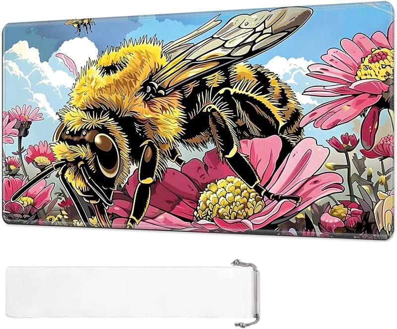 Tapete mágico para juegos, diseño de abejas y flores, 24x14 pulgadas, base de goma antideslizante, bolsa de almacenamiento, tapete multiusos para juegos