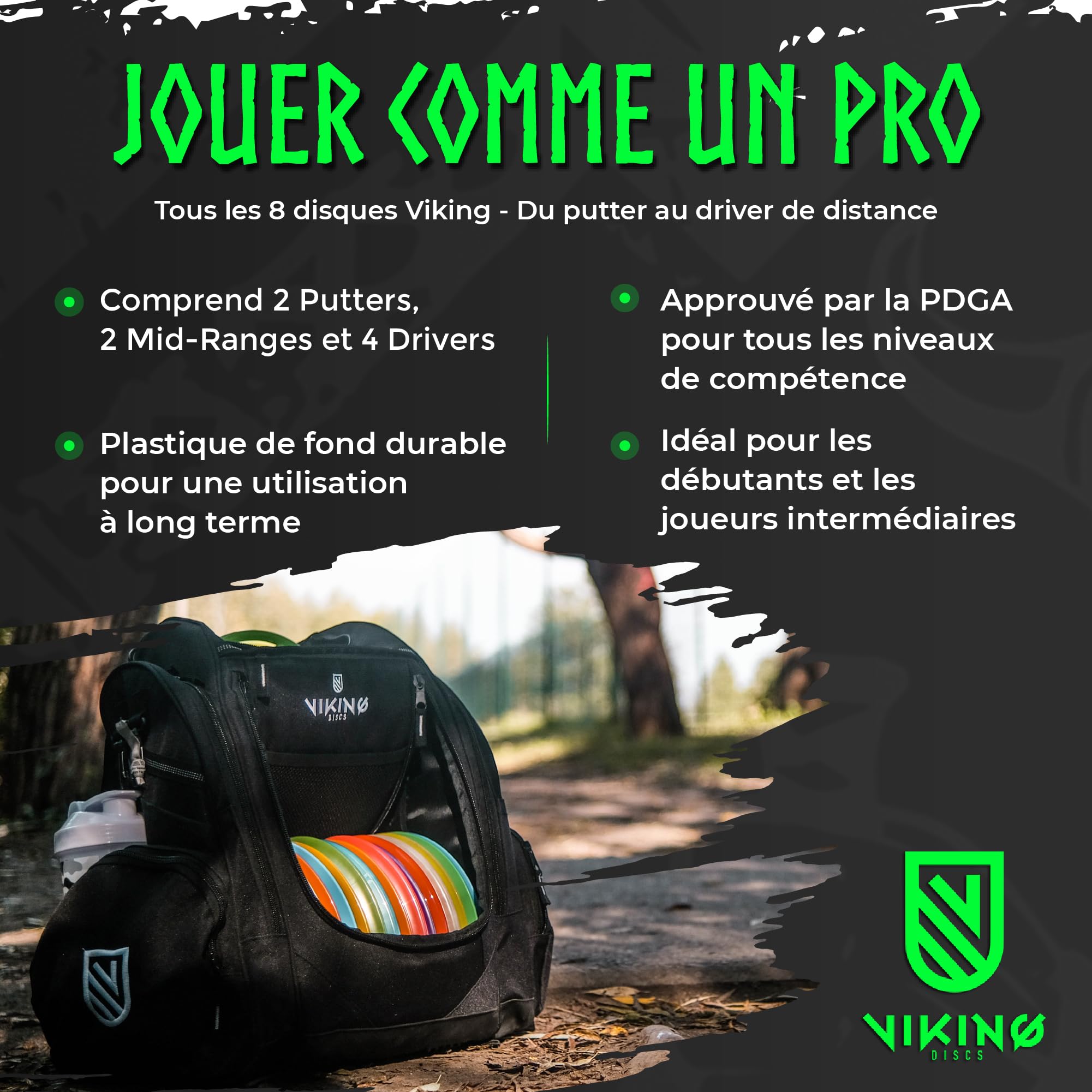 Viking Discs Ground Disc Golf Set - 8 Disques de Frisbee pour Toutes Les Distances, Approuvés par la PDGA - Putter, Mid-Range, Fairway Driver, Distance Driver