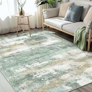 BEIMO Area Rugs 6x9 for Living Room Bedroom, Modern Abstract Machine Washable Rug, Large Soft Low Pile Floor Carpet with Non Slip Backing for Dining Room, Light Green