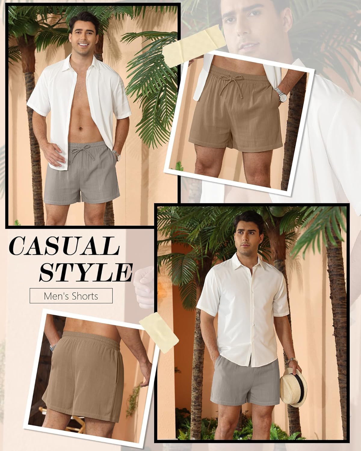 Neer 2 Pack Men's Linen Shorts L-5XL Big and Tall Regular Casual Lightweight Drawstring Summer Shorts with Pockets - Image 3