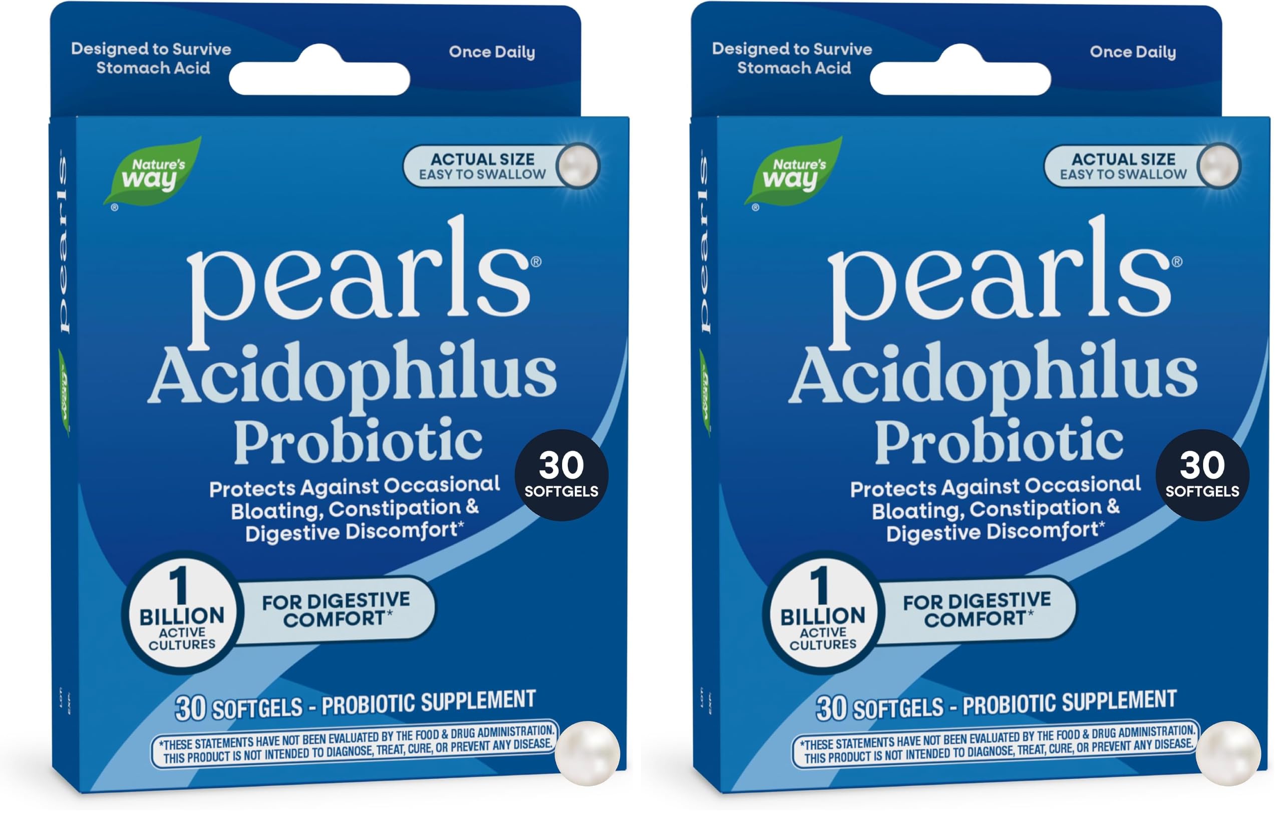 Nature's Way Acidophilus Probiotic Pearls,Supports Digestive Balance & Gut Health,Reduce Occasional Constipation and Bloating*,1 Billion Cultures,30 Softgels,(Pack of 2) 30 Count (Pack of 2)