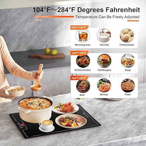 Miniatura 4 de Bandeja eléctrica de calentamiento de calor, calentador de superficie completa de 20 x 15 pulgadas con termostato, pantalla digital, soporte de 104