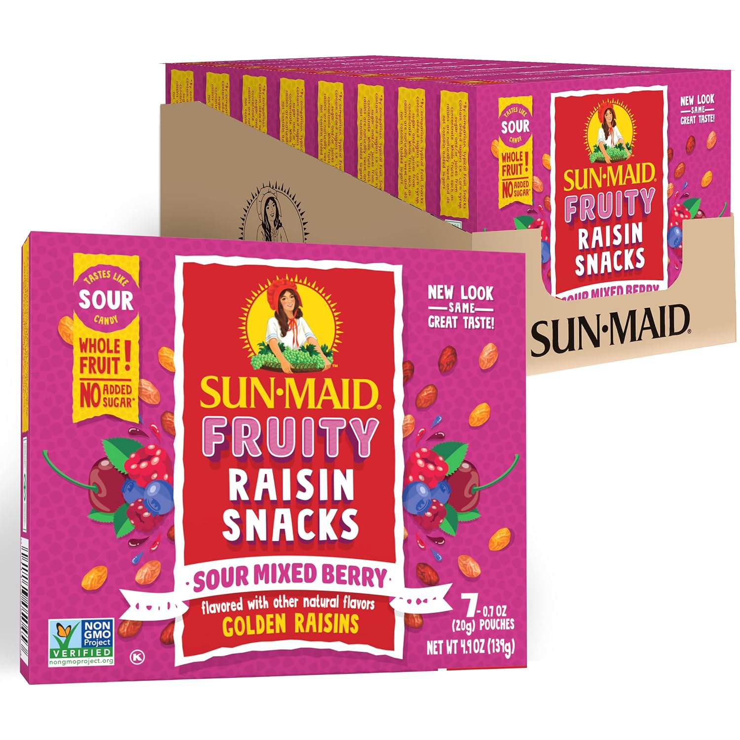 Sun-Maid, Fruity Raisin Snacks, Sour Mixed Berry, 0.7 Ounce Snack-Size For Kids (56 Total Pouches)
