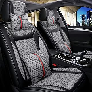 Car Seat Cover Full Set, Premium Soft Breathable Seat Covers with 2 Neck Pillows & 2 Lumbar Pillows, Universal Fit for Most 5 Seats Cars SUV, Airbag Compatible (Gray)