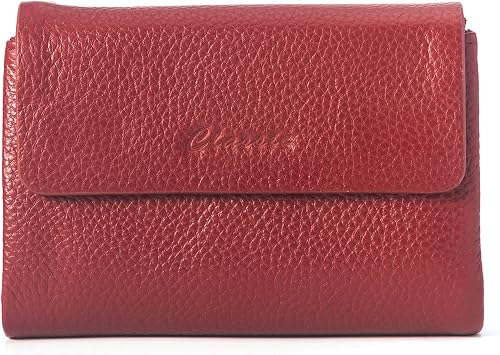 Bifold Wallet for Women Genuine Leather, [Large Capacity] [Magnetic Closure] Female Ladies Wallet Card Holder with ID Window, Zipper Coin Pockets Burgundy