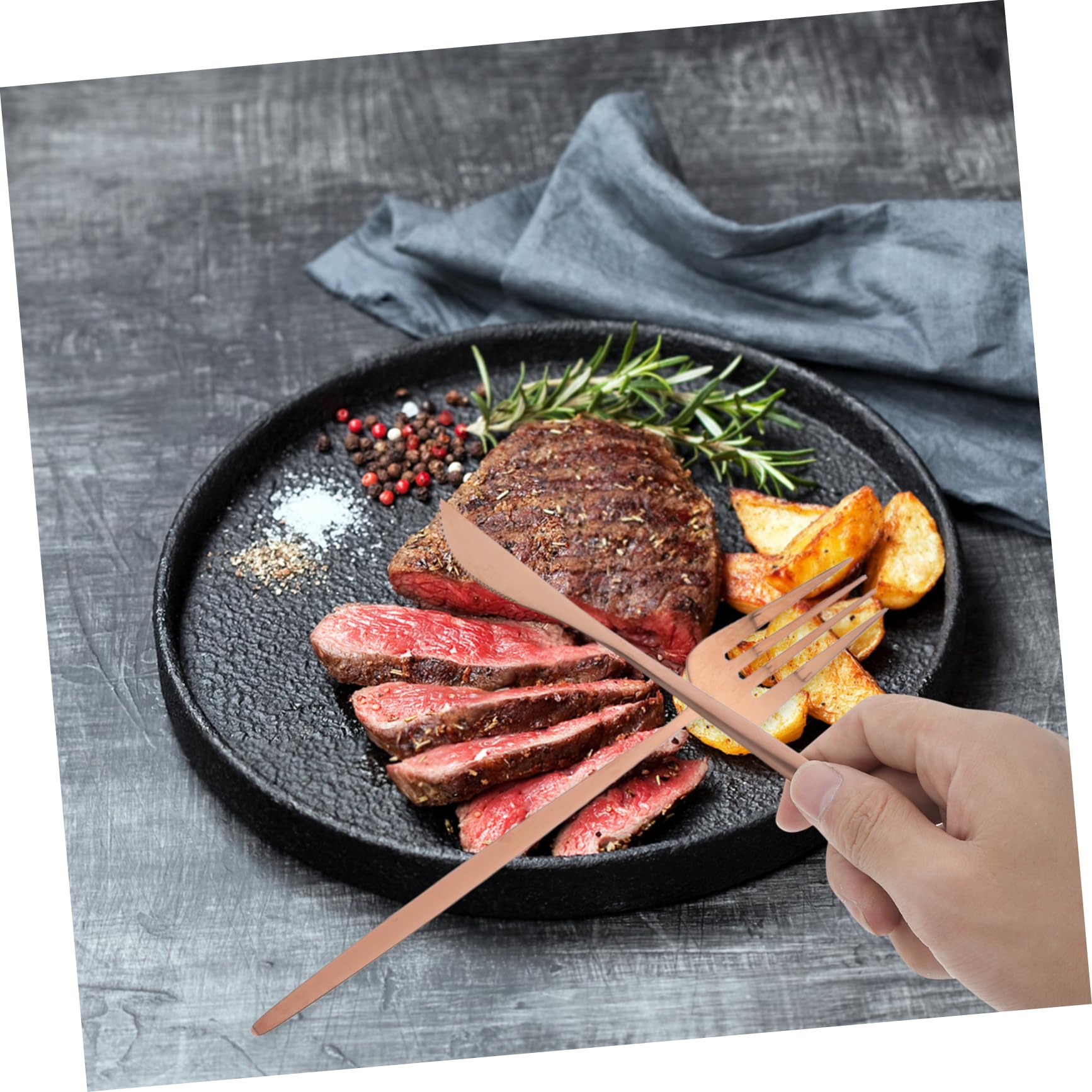 30 Piezas Cubertería Inoxidable con Acabado Rosa Dorado Cubiertos para Fiestas y Bodas Tenedor Cuchara y Cuchillo para Comidas Elegantes