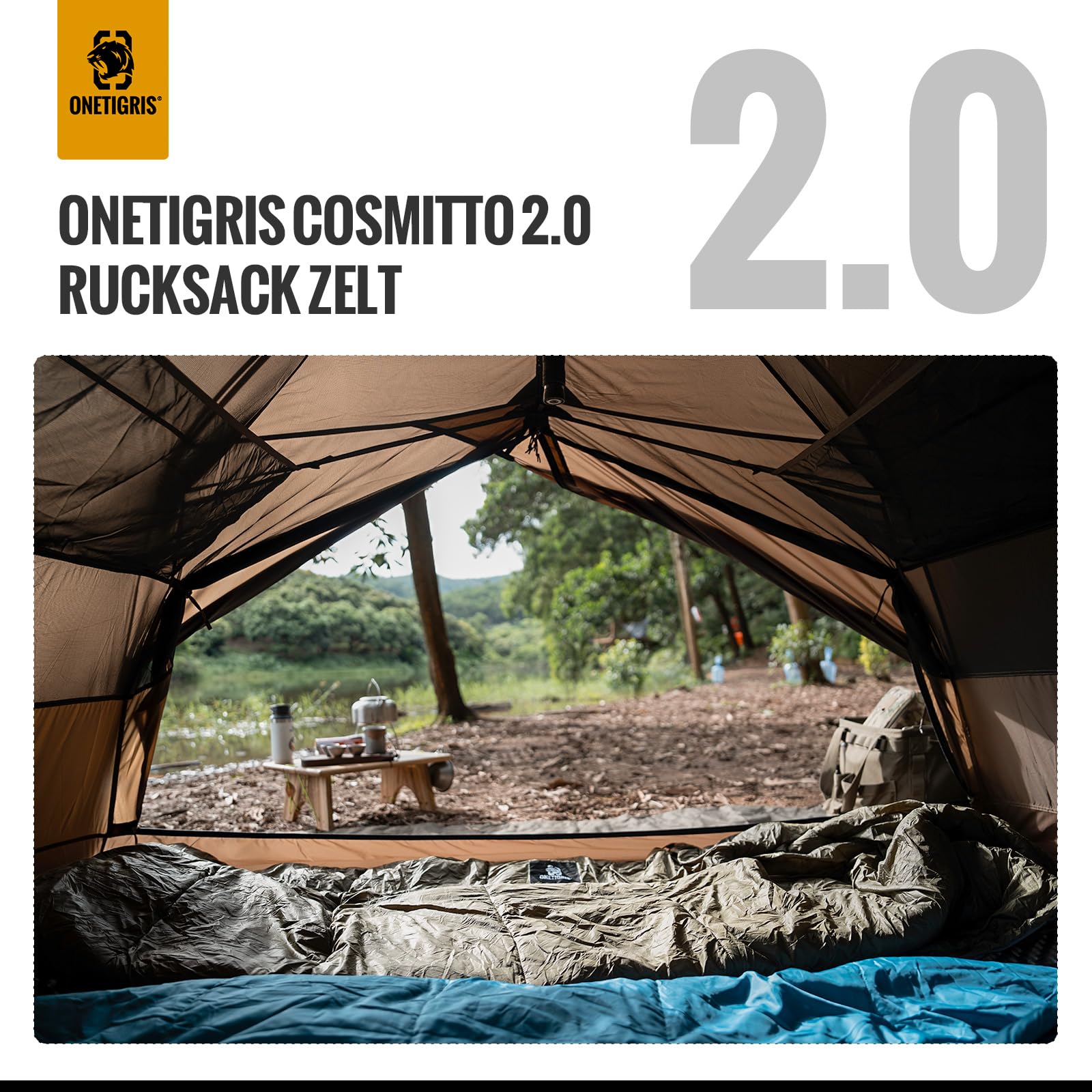 OneTigris COSMITTO 2.0 namiot plecakowy dla 2 osób, wolnostojący, lekki, wodoszczelny, na 3 pory roku, namiot kempingowy, do aktywności na świeżym powietrzu, wędrówek, wspinaczki górskiej (brązowy