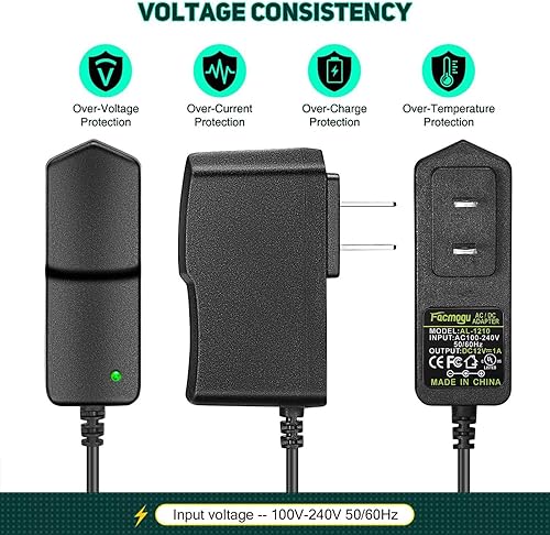 Miniatura 4 de Facmogu Paquete de 2 fuentes de alimentación de 12 V 1 A CACC, 100-240 V CA a CC 12 V 1 A, adaptador de pared de 12 W, 12 V, 1 amperio, convertidor