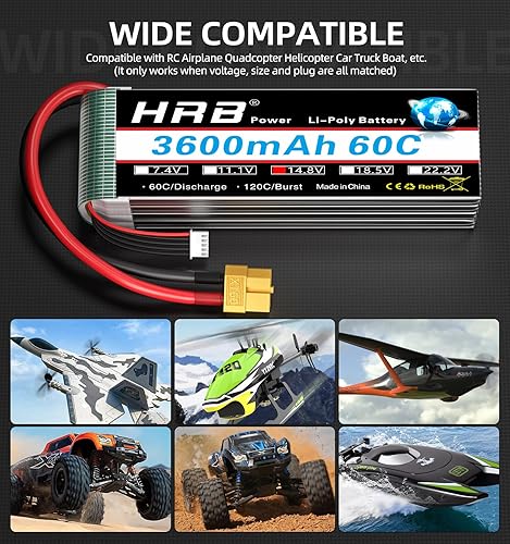Miniatura 5 de HRB 4S Lipo Batería 3600mAh 14.8V 60C con XT60 Plug RC Lipo Batería para RC Coche Barco Camión Heli Avión