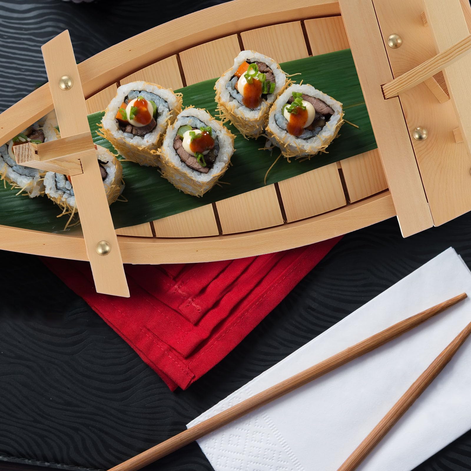 Barca in Legno Naturale 52X19 CM per Servire Sushi e Sashimi in Ristoranti e Eventi Gastronomici