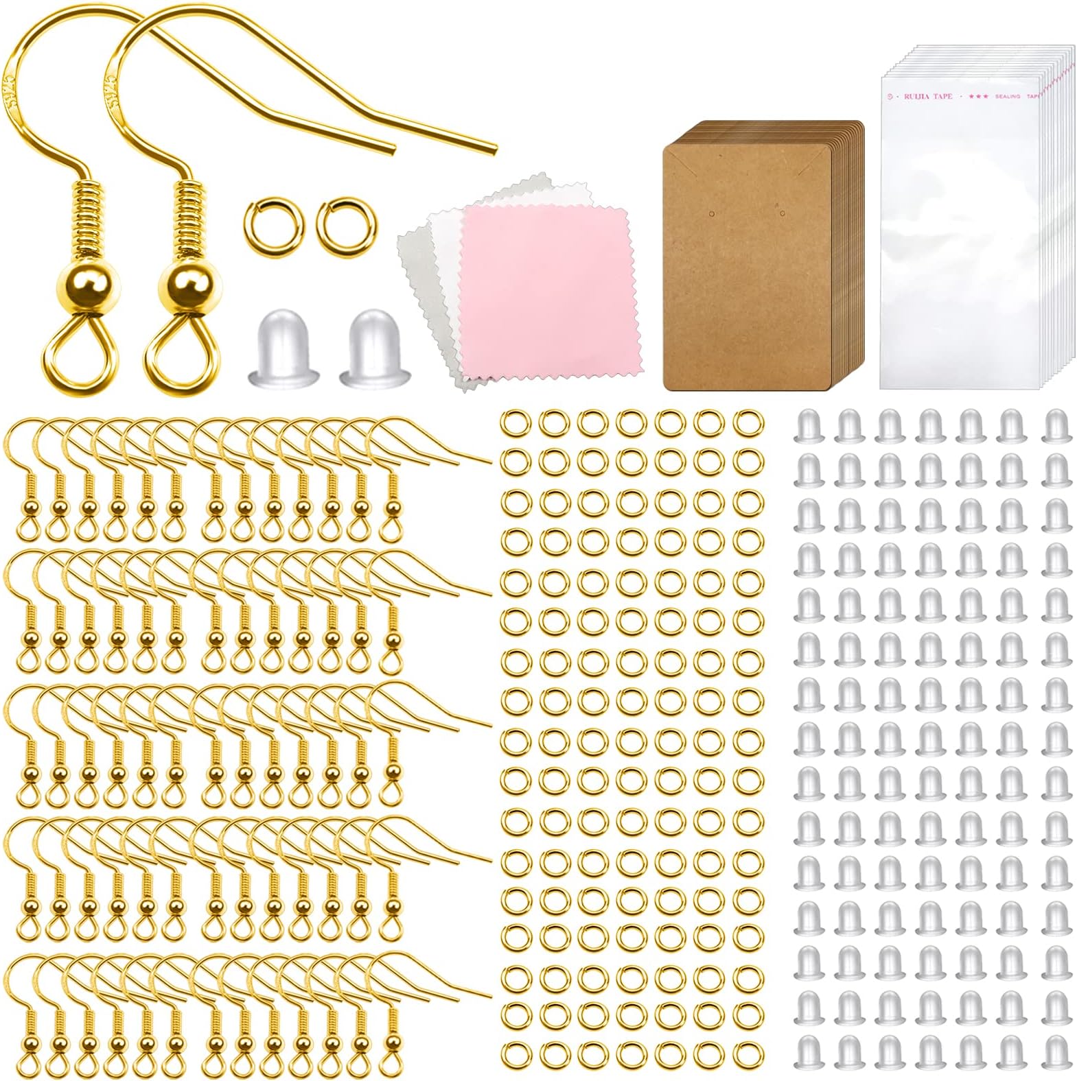 TOAOB 700pcs Earrings Making Kit with 925 Sterling Gold Earring Hooks Jump Rings Ear Backs Display Cards and Plastic Bags Parts Jewelry Findings for DIY Jewelry Making