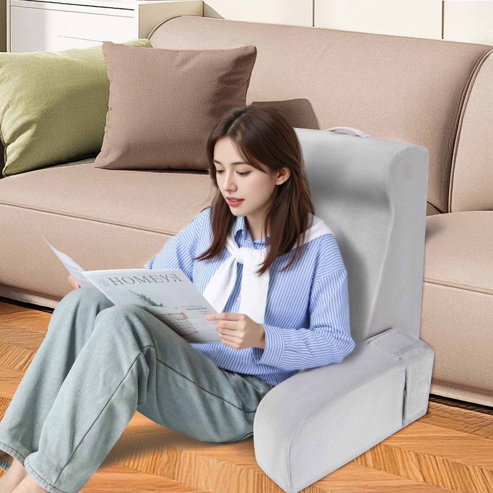 Babenest Lesekissen mit Abnehmbare Armlehnen, Komfortabel und Leicht Rückenkissen für Bett und Sofa, Sitzkissen Rückenlehne mit Waschbarer Samt zum Lesen, Gaming oder Fernsehen (L Band Modell)