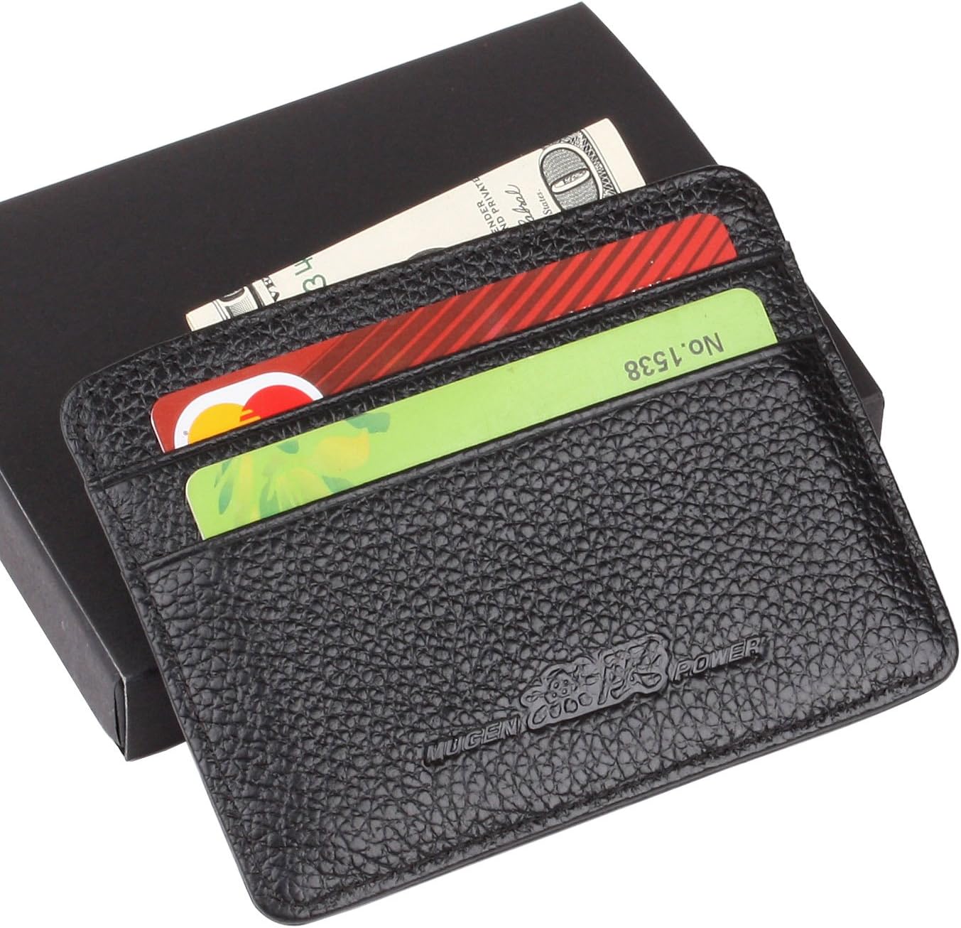 Mugen Honda Slim Wallet Black with 4 Credit Card Slots - Genuine Leather
