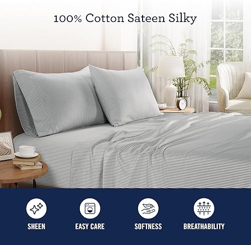 Miniatura 3 de Izod Sateen Silky - Juego de sábanas de 4 piezas tamaño King, bolsillos profundos, se adapta a hasta 17 pulgadas, juego de sábanas suaves y sedosas