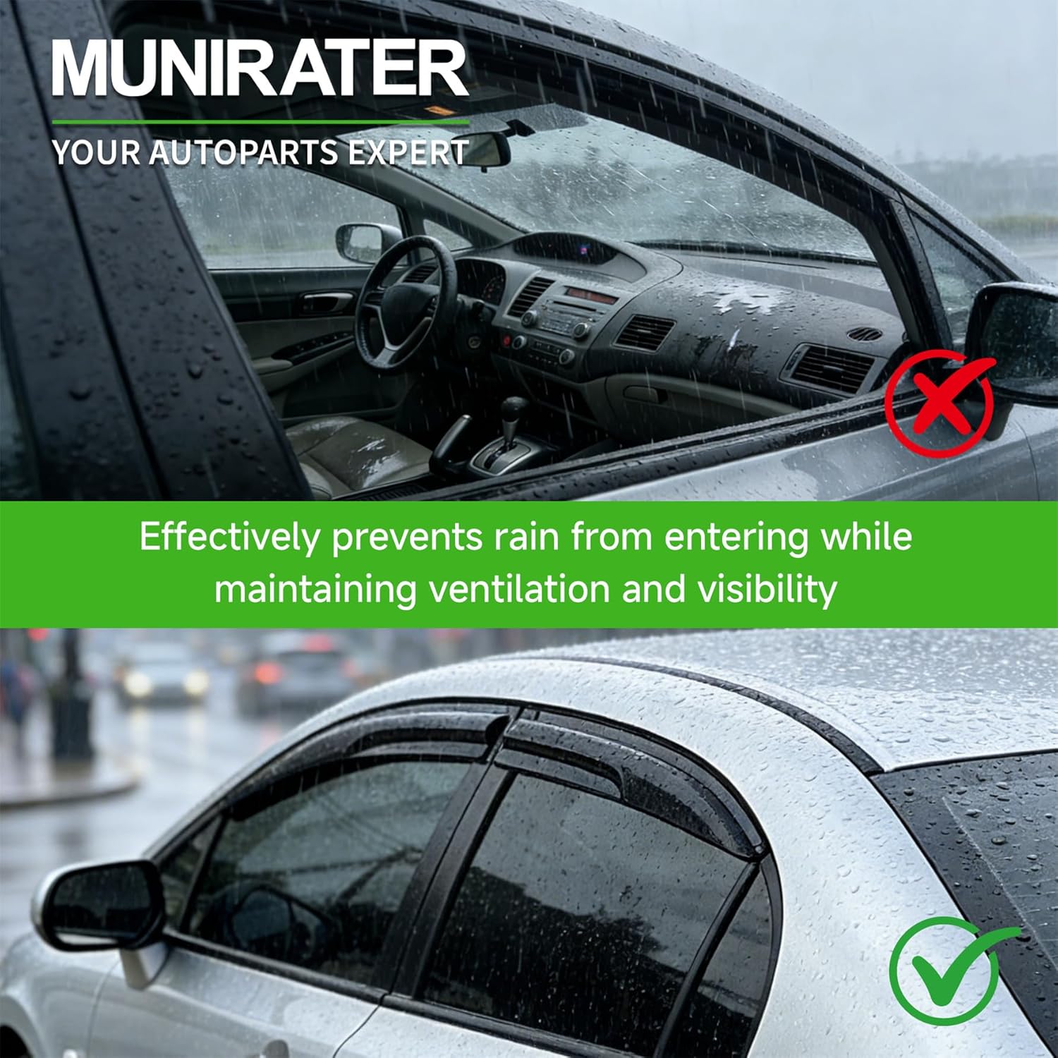 Side Window Visor Vent Rain Guard Deflector Replacement for Civic Sedan 2006-2011