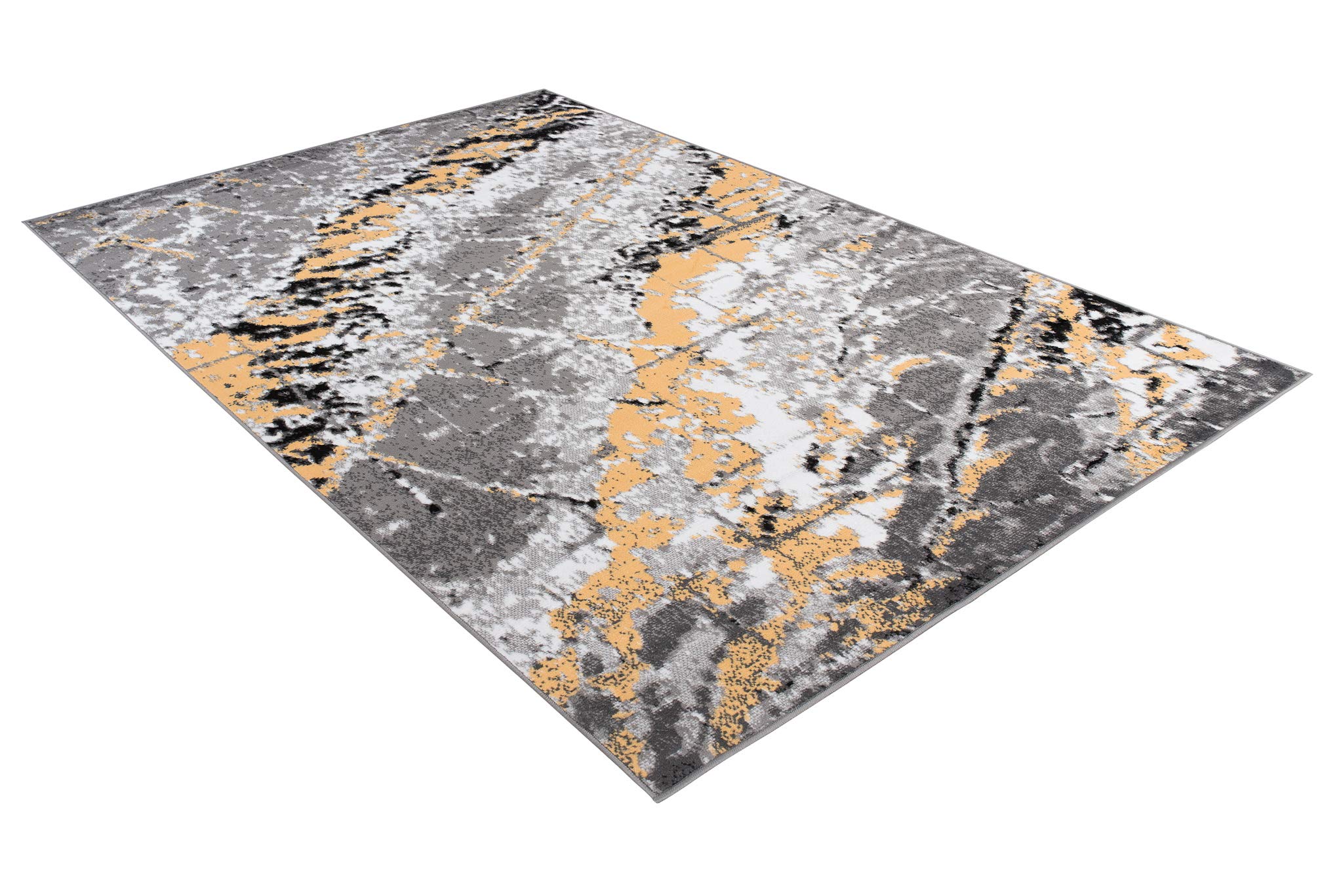 TAPISO Maya Teppich Kurzflor Gelb Grau Creme Meliert Streifen 120 x 170 cm | Modern Splash Design Verwischt Wohnzimmer Schlafzimmer oeko-tex