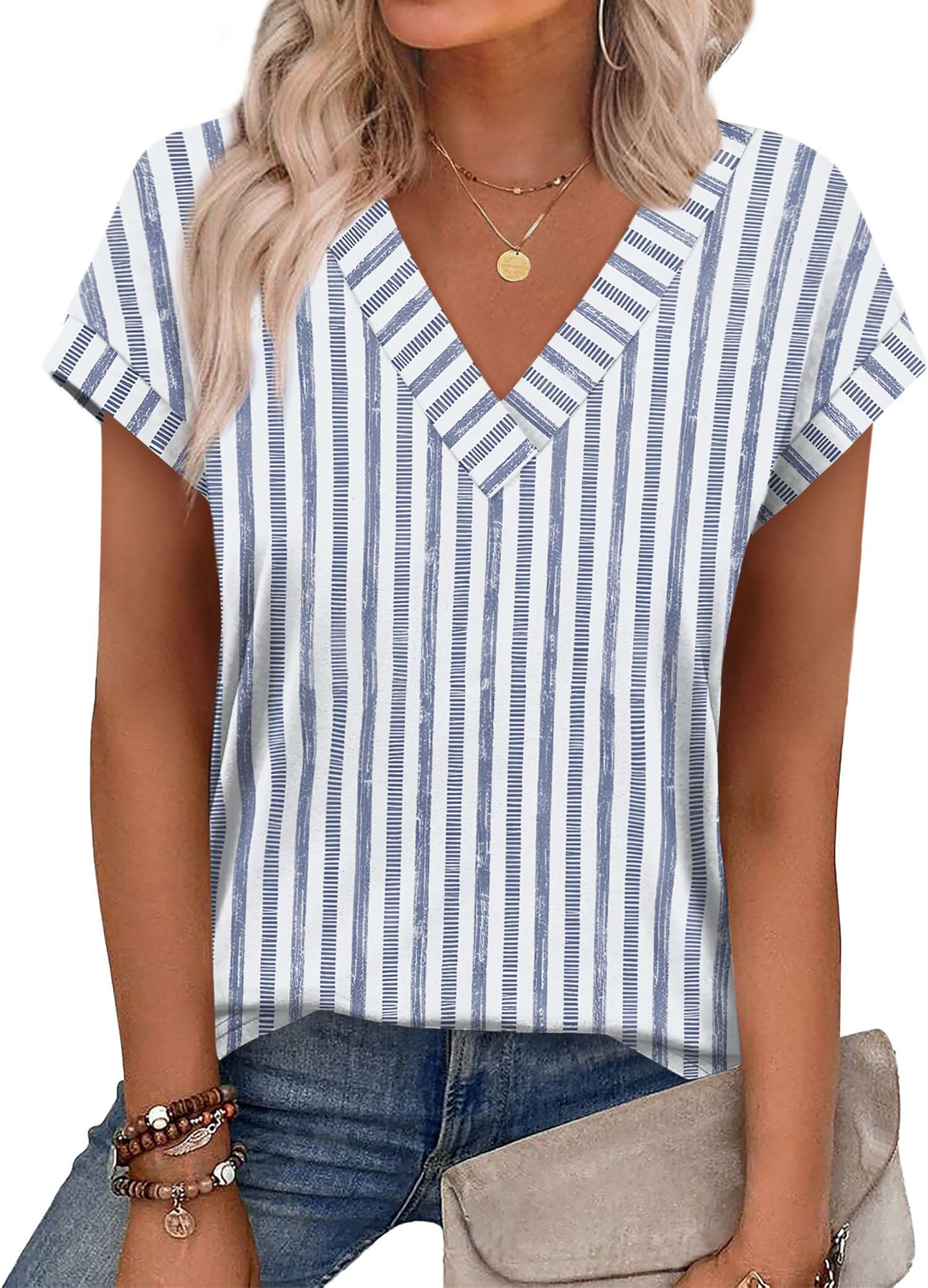 Womens T Shirts Summer Ladies Tops V Neck Tops Cap Sleeve Short Sleeve Tshirts Casual Tee