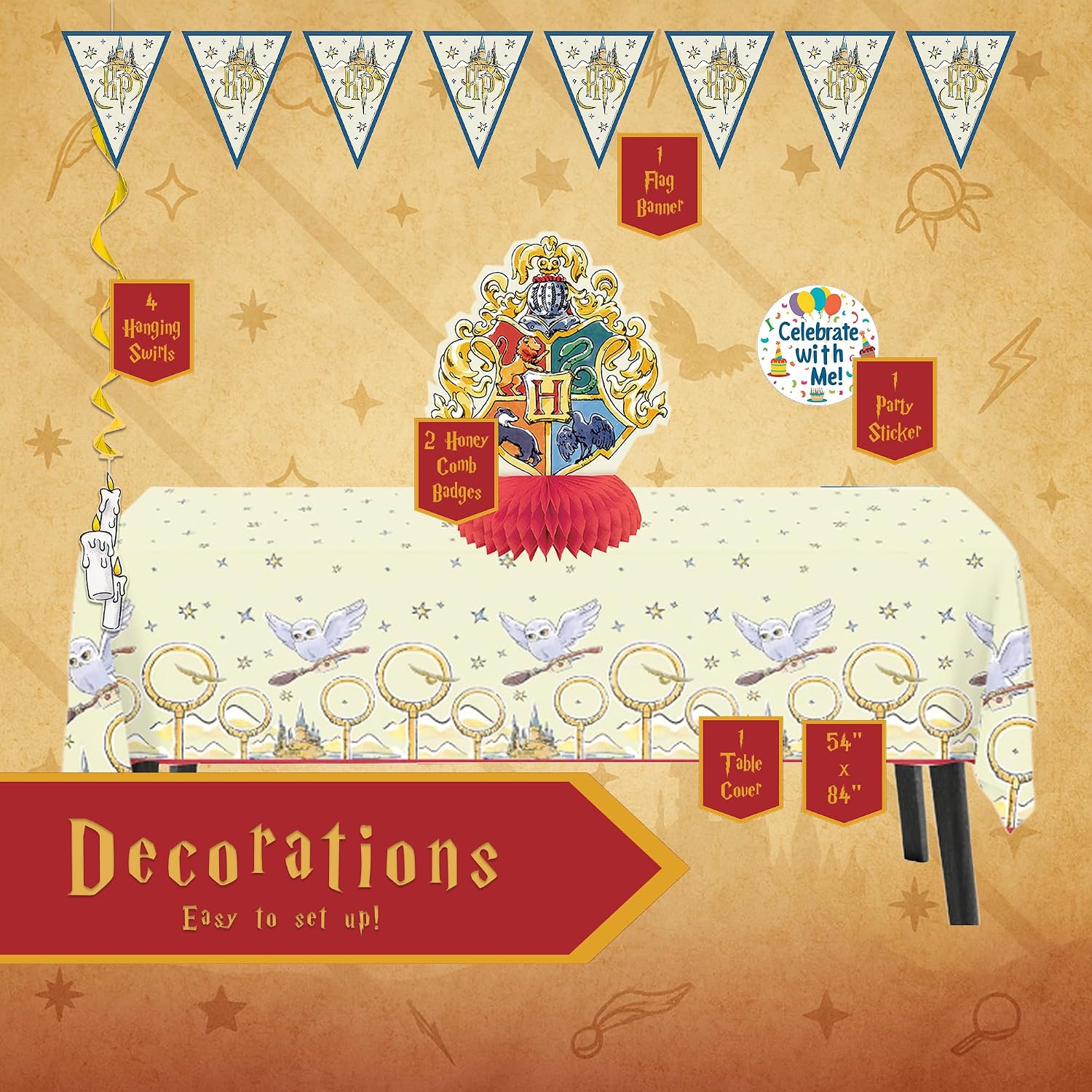 Unique Harry Potter Party Decorations | Decor Essentials Kit | Officially Licensed | Decor & Table Cover | Wizard Birthday Decorations For Photo Backdrops, Dessert Tables, Entryways, Classroom Décor