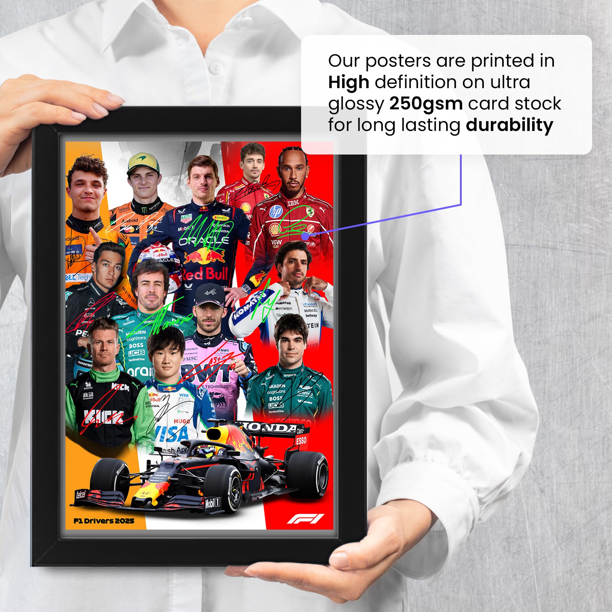 Formula 1 Grand Prix Season 2025 Top 12 Drivers Signed Poster